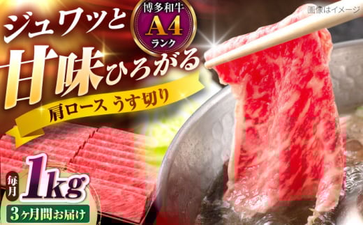 【全3回定期便】博多和牛 肩ロースうす切り 1kg 吉富町/久田精肉店株式会社 [BGAM022]