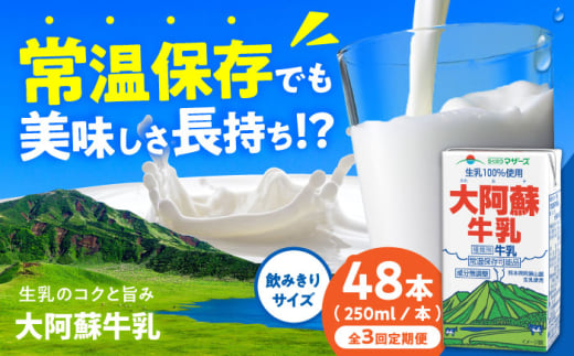 【全3回定期便】大阿蘇牛乳 ロングライフ 250ml 48本（12本入り×4ケース） 12L【合同会社 福福堂】 [AYAC058]