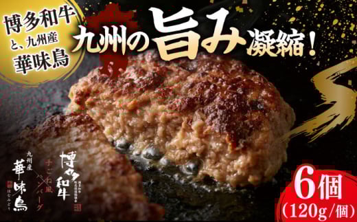 博多和牛×九州産華味鳥　手ごね風ハンバーグ　120g×6個　桂川町/トリゼンフーズ [ADBN015]