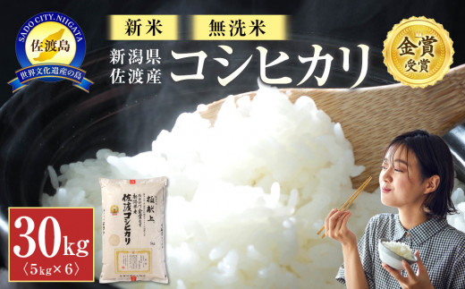 【新米・先行予約】新潟県佐渡産コシヒカリ30kg＜無洗米＞5kg×6 1033452 - 新潟県佐渡市