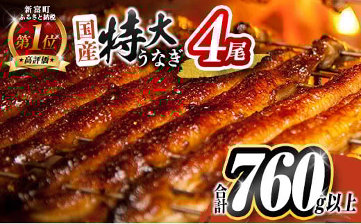 特大 うなぎ 鰻楽 国産 蒲焼 4尾 人気