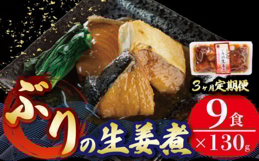 【定期便 3ヶ月】 ぶり 生姜煮 計27パック ( 9パック × 3回 ) 鰤 惣菜 常備食 常温保存可能 電子レンジ 簡単調理 レトルト 常温 三陸海彩  簡単調理のお惣菜 1189410 - 岩手県大船渡市