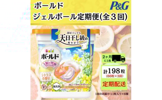 ＜2ヵ月毎定期便＞ボールド洗濯洗剤ジェルボール心弾けるシトラス&ヴァーベナ11粒×6個計66粒全3回【4067567】