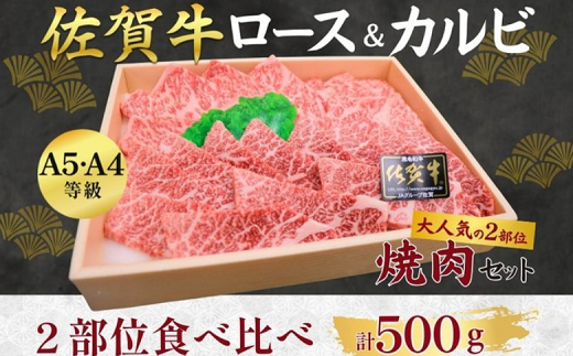 佐賀牛ロース＆佐賀牛カルビ 焼肉用 500g 牛肉 黒毛和牛 赤身 カット済 バーベキュー 九州 佐賀県 佐賀市 佐賀丸美屋 焼肉屋：B325-007