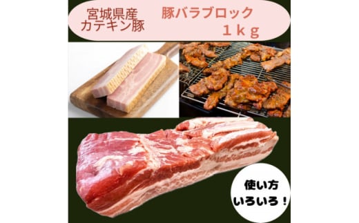 宮城県産＜カテキン豚＞豚バラブロック1kg【1614344】