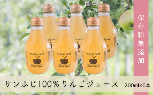 HF47-25E 信州松川町産 減農薬栽培のサンふじ100％りんごジュース（ストレート・保存料無添加）200ml×6本セット // 長野県 南信州 サンふじ 減農薬栽培りんごを使用 