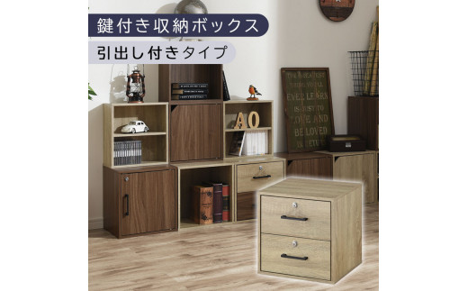 【完成品でお届け】鍵付き収納ボックス〔幅35cm・引出し付きタイプ〕（オーク）キューブボックス 扉付き 鍵付き カラーボックス 収納ボックス 引き出し a4 収納 おしゃれ 木製 ボックス 棚 扉付き収納ボックス レコード cd dvd 書類 本棚 引き出しラック 約 幅35cm キューブラック 本 漫画 ラック LKANET300208-3-OAK 2118861 - 和歌山県海南市