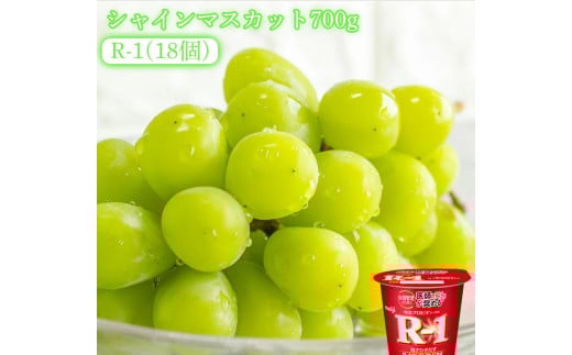 【ふるさと納税】シャインマスカット700gと四国明治株式会社で作られた プロビオヨーグルトR-1　18個 [ 三豊市 26000 26,000円 返礼品 マミィギフトカガワ ] ※配送不可地域：北海道・沖縄県・離島