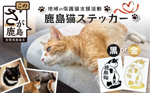 鹿島猫ステッカー（金色）or（黒色）｜保護猫カフェねこの蔵 ステッカー 保護猫 猫 古民家カフェ 支援 鹿島市 猫カフェ カフェ プレゼント　AA-62