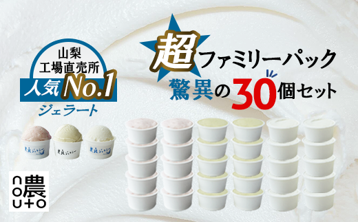 【ふるさと納税】驚異のジェラート30個セット！山梨県産フルーツ・ミルク・季節のおまかせフレーバー nouto工場直売所の人気No.1スイーツ ファミリーパック ご当地アイス・大容量冷凍発送 山梨県笛吹市 154-052　★2025年7月中旬からの発送