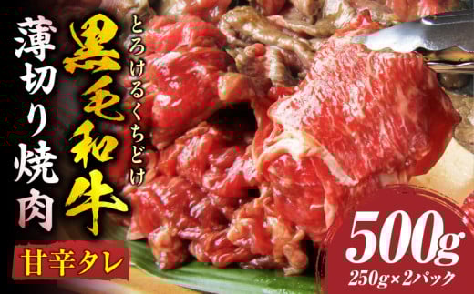 とろける黒毛和牛リッチな薄切り焼肉500g(250g×2P)　秘伝のタレ漬け| 肉 黒毛和牛 焼肉 タレ 漬け 秘伝 柔らかい 味付き やきにく ロース 肩ロース サーロイン カルビ モモ 薄切り 希少 小分け 冷凍 BBQ バーベキュー 香川県 三木町|_mk146-018