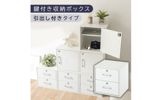 【完成品でお届け】鍵付き収納ボックス〔幅35cm・引出し付きタイプ〕（ホワイト）キューブボックス 扉付き 鍵付き カラーボックス 収納ボックス 引き出し a4 収納 おしゃれ 木製 ボックス 棚 扉付き収納ボックス レコード cd dvd 書類 本棚 引き出しラック 約 幅35cm キューブラック 本 漫画 ラック LKANET300208-3-WH 2118863 - 和歌山県海南市