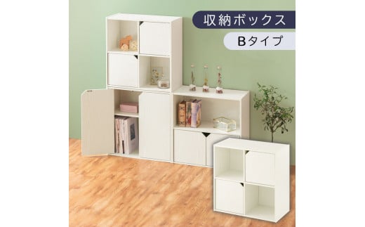 [完成品でお届け]収納ボックス〔Bタイプ〕(ホワイト)収納棚 扉付き キャビネット ラック 棚 カラーボックス スリム 2段 可動棚 本棚 小さい キューブボックス 木製 収納 おしゃれ 北欧 収納ボックス リビング収納 ディスプレイラック チェスト 収納家具 リビング LKANET300248-B-WH