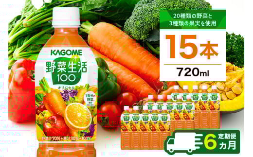 【定期便6ヵ月】カゴメ 野菜生活100 オリジナル 720ml 15本 ns111-024 【KAGOME 野菜飲料 野菜ジュース 野菜果実ミックスジュース ペットボトル飲料 健康】