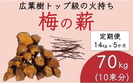 【定期便 毎月発送・全5回 】梅の薪 約14kg×5回 梅ボーイズ 広葉樹  【 広葉樹トップ級の火持ち】E-002