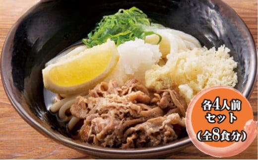 ふるさと萩の味 「どんどん」の肉うどんと肉ぶっかけうどん 各4人前セット（全8食分）　｜HG000582 2057300 - 山口県萩市