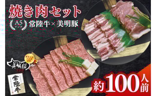 常陸牛A5ランク・美明豚焼肉セット　合計約100人前！｜焼肉 BBQ カルビ ロース バラ 国産牛 和牛 牛肉 豚肉 茨城県 水戸市  国産 老舗精肉店（EK-88） 2122151 - 茨城県水戸市
