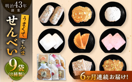【6回定期便】うまくてすみませんべい バラエティ詰合せ 8種 計9袋 /恵比須堂 [UBQ003]