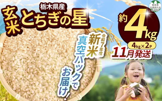 【先行予約】【令和7年度新米】【毎月500個限定！】 【栃木県共通返礼品】栃木県産とちぎの星 2kg×2（玄米真空パック）11月分 | 新米 とちぎの星 玄米 米 ごはん  冷めてもおいしい ふるさと納税 那珂川町 栃木県 2119438 - 栃木県那珂川町