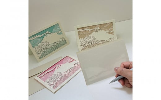 富士山と三保松原を贈る　切り絵レター4色セット（4点入り）