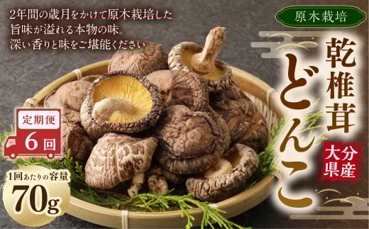 【6ヶ月定期便】大分産原木乾椎茸どんこ 70g 合計420g 乾燥椎茸 乾燥 しいたけ 干し椎茸 乾し椎茸 乾燥野菜 原木どんこ 大分県 九重町 2120160 - 大分県九重町