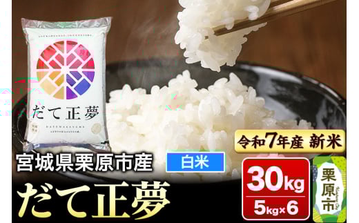 【新米受付】【令和7年産・白米】宮城県栗原市産 だて正夢 30kg (5kg×6袋) 2119524 - 宮城県栗原市