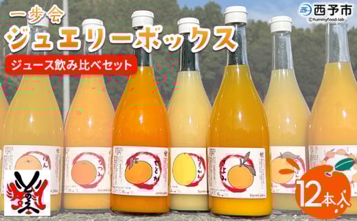 ＜一歩会 ジュエリーボックス ジュース飲み比べセット 720ml×12本入り（果汁100%ストレートジュース）愛媛 みかん＞ ミカン 柑橘 果物 フルーツ 特産品 渡江から一歩を踏み出す会 飲んで応援 愛媛県 西予市【常温】 232485 - 愛媛県西予市