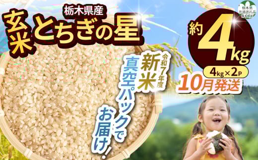 【先行予約】【令和7年度新米】【毎月500個限定！】【栃木県共通返礼品】 栃木県産とちぎの星 2kg×2（玄米真空パック）10月分 | 新米 とちぎの星 玄米 米 ごはん  冷めてもおいしい ふるさと納税 那珂川町 栃木県 2119437 - 栃木県那珂川町