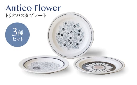[美濃焼]アンティコフラワー トリオパスタプレート 3枚セット[二幸]花柄 食器セット アンティーク 