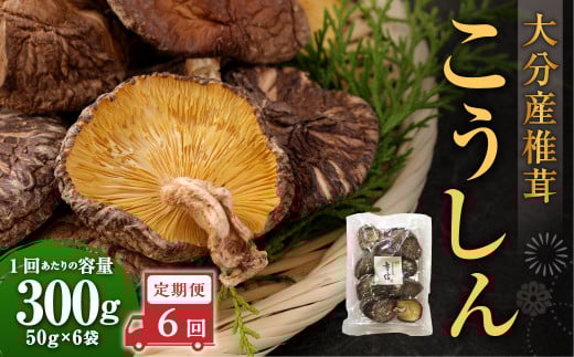 【6ヶ月定期便】大分産椎茸こうしん 300g（50g×6袋）合計1,800g 36袋 乾燥椎茸 乾燥 しいたけ 干し椎茸 乾し椎茸 乾燥野菜 原木こうしん 大分県 九重町