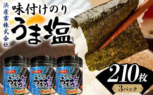うま塩 （味付けのり）210枚(3パック) 海苔 のり 味付け海苔  有明海産 うま塩 10切りサイズ 食品 F6L-1168