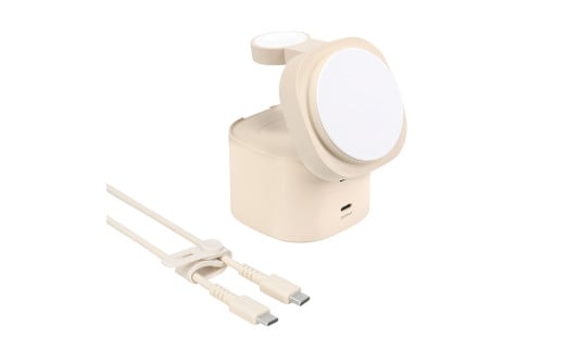 4in1 マグネット式 ワイヤレス充電器 MagSafe対応 Qi2認証品 シリコンケーブル/シリコンケーブルバンド付属 (MOT-QI15W04-EC) アーモンドミルク