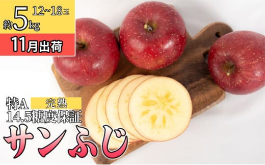 11月 特A完熟サンふじ約5kg（12～18玉）14.5度保証【青森りんご・ゆうきアップル・11月・12月】  1315189 - 青森県板柳町