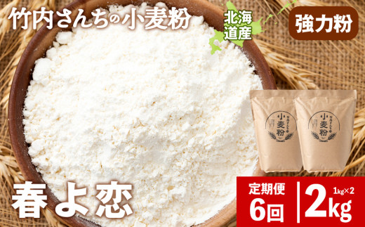 6ヵ月定期便  竹内さんちの小麦粉 強力粉【北海道 春よ恋 1kg×2袋 保存に便利なチャック付袋！】 小分け お菓子 パン