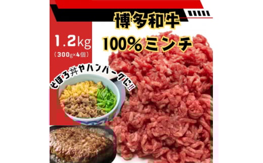 博多和牛100%ミンチ(挽肉)＜訳あり＞1.2kg(300g×4個)(大牟田市)【1608341】 2122479 - 福岡県大牟田市