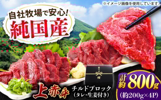 『純国産』熊本の味 上赤身 馬刺し 計約800g（約200g×4パック）ブロック チルド 冷蔵 タレ付き 【有限会社 九州食肉産業】 [AYCN108] 2120813 - 熊本県合志市