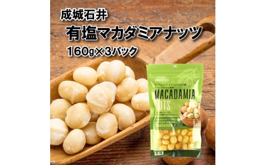 有塩 マカダミアナッツ 160g × 3袋 小分け チャック付き 詰め合わせ ナッツ詰め合わせ お菓子 おやつ おつまみ ナッツ 常温 焙煎 贅沢 ご褒美 厳選 良質 大粒 食塩 塩味 防災 災害 非常食 備蓄 ギフト プレゼント 贈答 お祝い 送料無料 ふるさと納税 国内加工 成城石井 千葉県 旭市 株式会社成城石井酒販 szi018