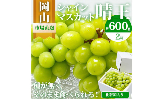 岡山県産 シャインマスカット『晴王』2房（1房600g以上） 化粧箱入り 【2025年8月下旬～10月上旬発送予定】 ／ マスカット 葡萄 ぶどう 果物 果実 フルーツ 岡山県 美咲町 冷蔵