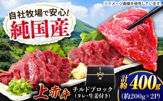 『純国産』熊本の味 上赤身 馬刺し 計約400g（約200g×2パック）ブロック チルド 冷蔵 タレ付き 【有限会社 九州食肉産業】 [AYCN040] 2120790 - 熊本県合志市