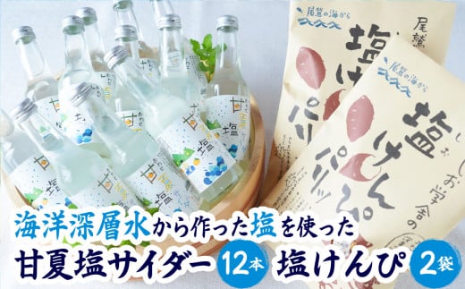 海洋深層水 の 甘夏 塩 サイダー ［香料・酸味料・保存料不使用］ と 塩けんぴ ２袋  12本  炭酸  ジュ ース 飲料  菓子 つまみ  ギフト  贈り物  詰め合わせ 三重県 尾鷲 しお学舎  MO-22