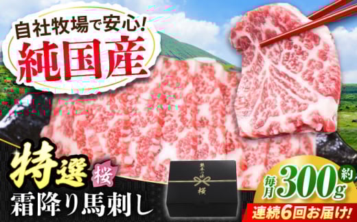 【全6回定期便】『純国産』熊本の味「桜」霜降り馬刺し「特選」 計約1.8kg（約300g×6回）  霜降り 馬肉 馬刺【有限会社 九州食肉産業】 馬刺し 馬肉 桜肉 馬 うま ウマ ヘルシー 国産 新鮮 専用タレ 霜降り 上質 小分け セット 低カロリー 高タンパク 冷凍 生食 生肉 産地 部位 専用醤油付 専用 醤油 専用タレ付 タレ ギフト 贈答用 食品 合志 合志市 [AYCN015]