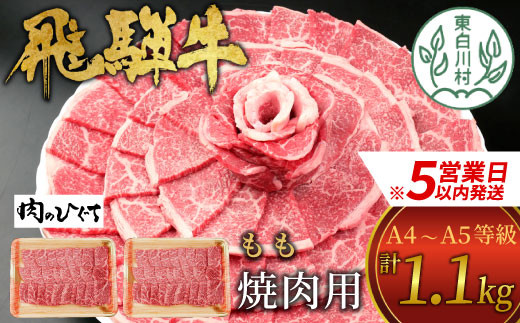 【スピード発送】 飛騨牛 もも 焼肉用 1.1kg 550g×2 A5 A4 国産 牛 冷凍 和牛 牛肉 もも肉 モモ 焼き肉 やきにく 赤身 ギフト 贈答 おすすめ BBQ バーベキュー キャンプ にく お肉 肉 東白川村 岐阜 飛騨 贅沢 霜降り 肉のひぐち 30000円 三万円 すぐ届く 即納 最短発送 最速発送 1312094 - 岐阜県東白川村