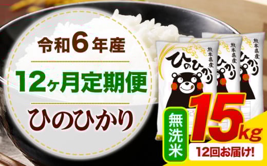 【12ヶ月定期便】令和6年産 無洗米 ひのひかり 定期便 15kg《お申込み月の翌月から出荷開始》令和6年産 熊本県産 ふるさと納税 精米 ひの 米 こめ ふるさとのうぜい ヒノヒカリ コメ お米