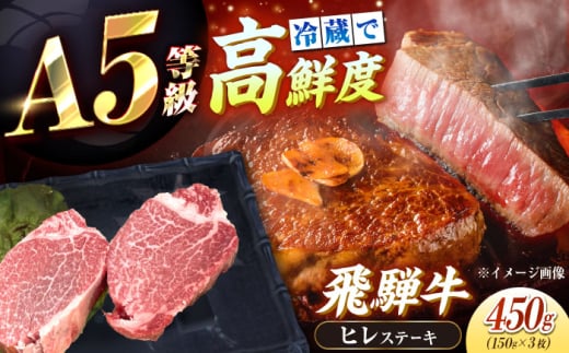 【チルド（冷蔵）発送！】 「飛騨牛」 A5等級 ヒレステーキ 150g×3枚 / 牛肉 焼肉 鉄板焼き 網焼き BBQ/ 恵那市 / 東美濃農業協同組合 [AUFX017]