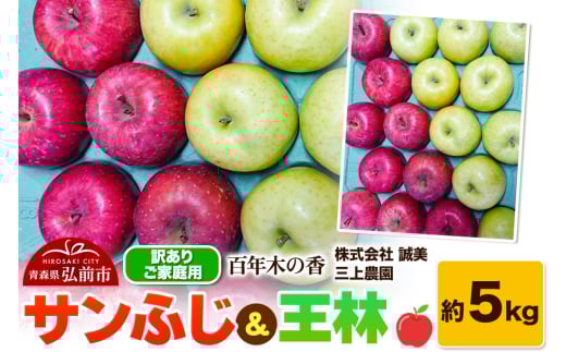 りんご【先行受付】【訳あり】家庭用 百年木の香 三上農園 サンふじ ＆ 王林 約5kg 684424 - 青森県弘前市