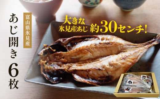 氷見産あじ開き 6枚 約30センチ！富山湾海の幸 〈冷凍〉