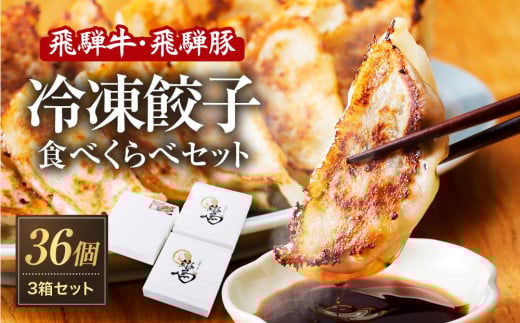 飛騨牛&飛騨豚 冷凍餃子食べくらべ3箱セット（にんにく味・しょうが味・飛騨豚 各1箱）| 餃子の合計はたっぷり36個！ おいしく焼ける調理説明書付き 餃子 飛騨牛 豚 おいしい 簡単 人気 飛騨高山 餃子工房らん NL001 1307947 - 岐阜県高山市