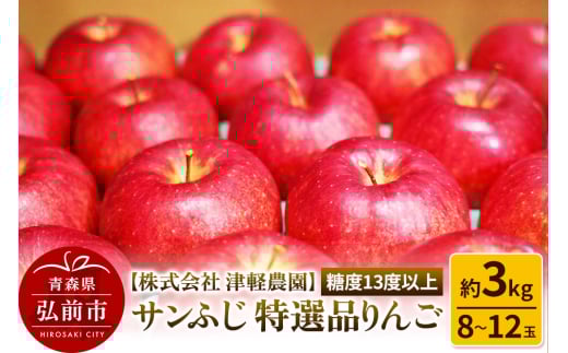 りんご 【糖度13度以上】サンふじ【特選品】約3kg 8～12玉程度 ASIAGAP認証農場 津軽農園