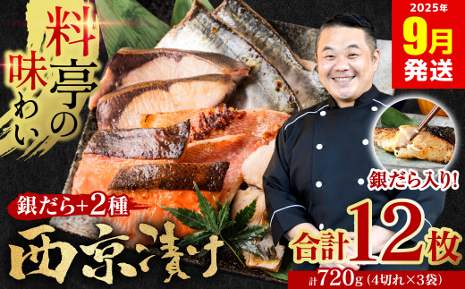 【訳あり】 厳選 鮮魚 西京漬け 720g 銀だら入り 食べ比べ 12枚 4切れ×3袋 日本料理店 料亭 西京焼き 銀だら 厳選 鮮魚 魚 さかな 冷凍【2025年9月発送】