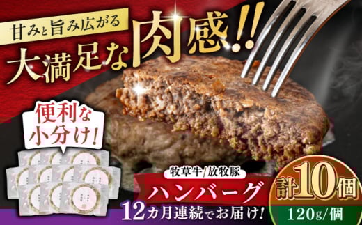 【全12回定期便】【牧草牛×放牧豚】ハンバーグ 10個《厚真町》【GOODGOOD株式会社】 ハンバーグ 牛肉 豚肉 ジビエ 小分け 冷凍配送 北海道 [AXBP041] 2123627 - 北海道厚真町